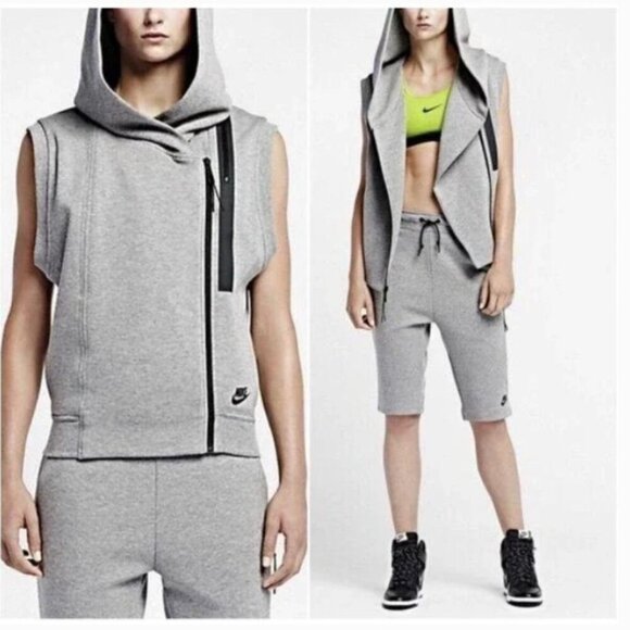 Nike Tops - Nike Sportswear Tech Fleece Heather Grey Hooded Full-zip Vest - Size XL